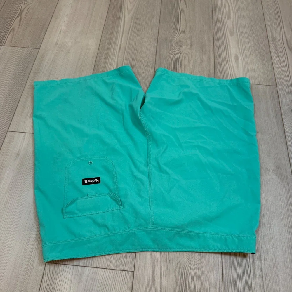 Hurley Mens Board Shorts Size 34 Teal Green Surf Swim Trunks Solid Beachwear